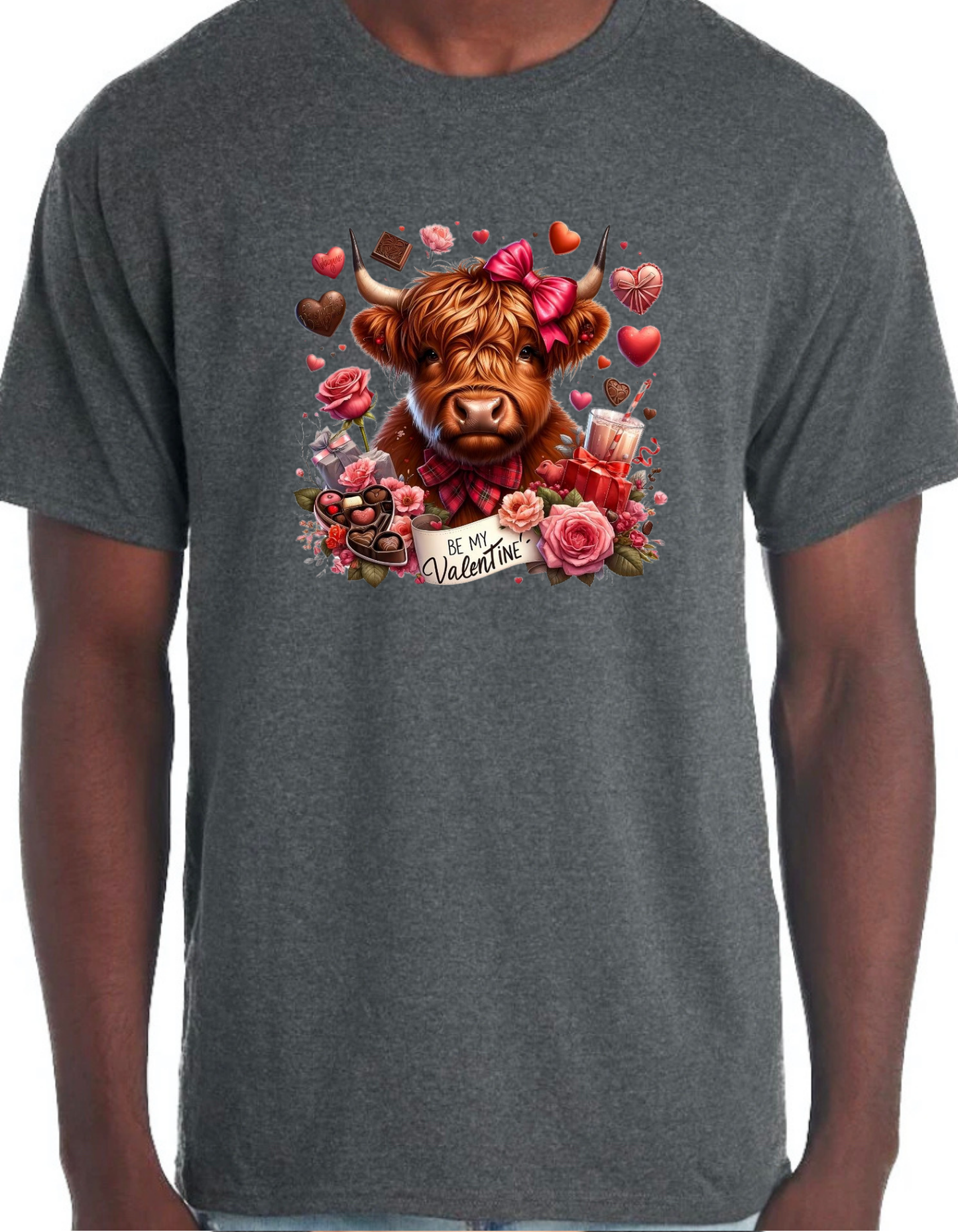 Valentine Highland Cow Graphic Tee