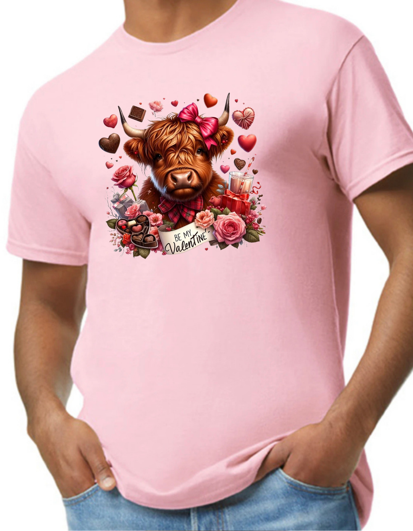 Valentine Highland Cow Graphic Tee