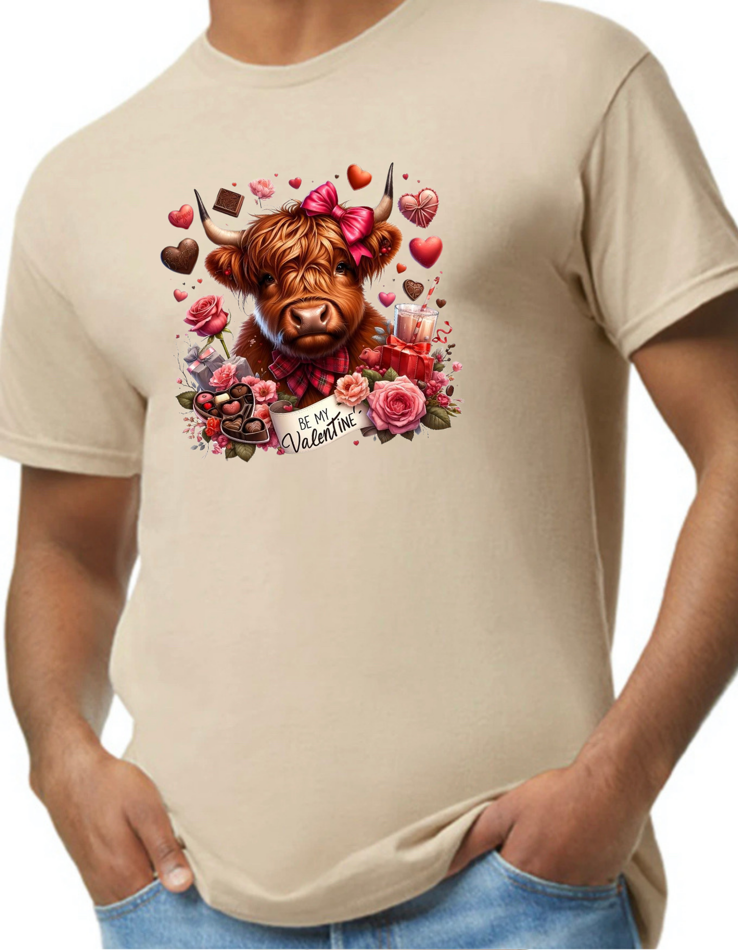Valentine Highland Cow Graphic Tee