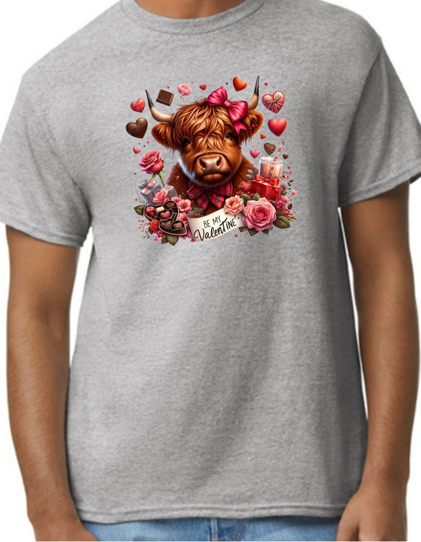 Valentine Highland Cow Graphic Tee