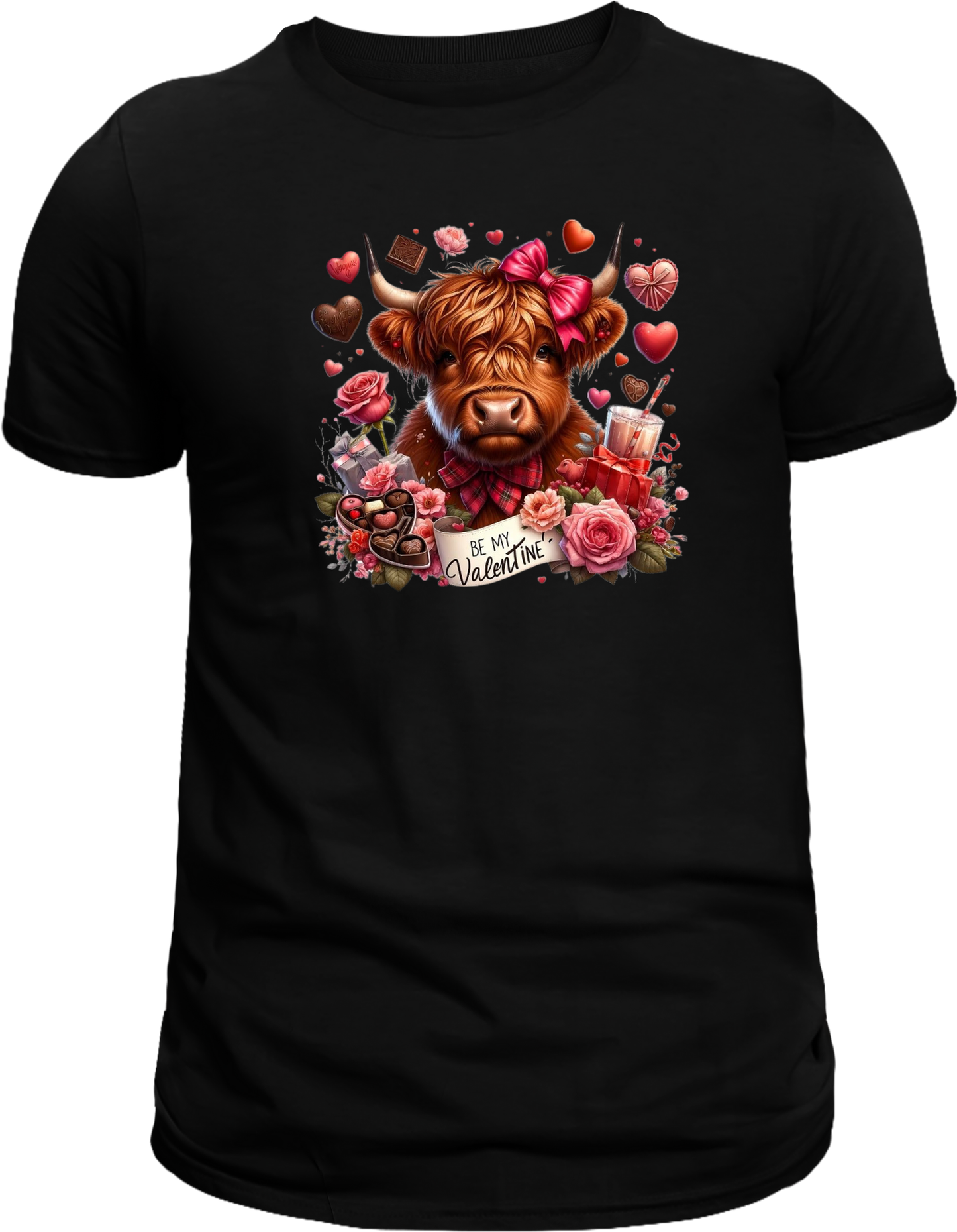 Valentine Highland Cow Graphic Tee