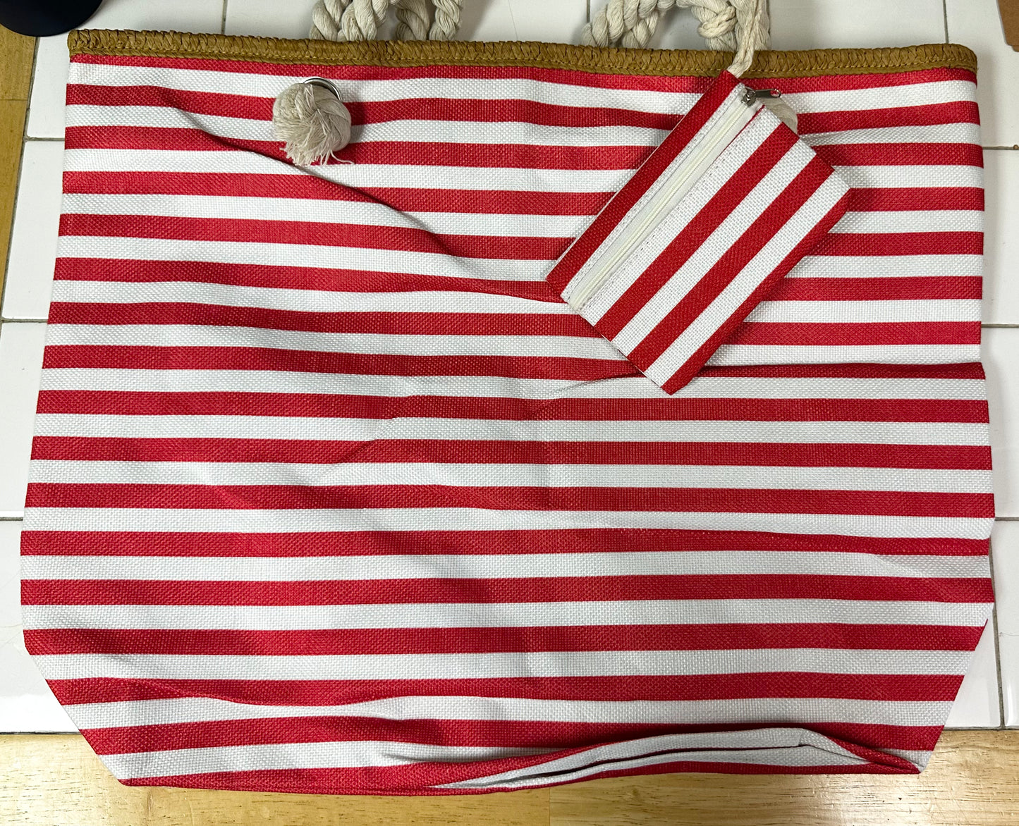 Red Stripped Tote Bag with Coin Purse