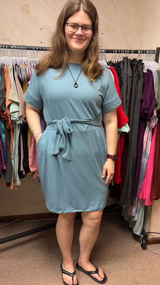 Tie Belt Dress with Pockets Plus